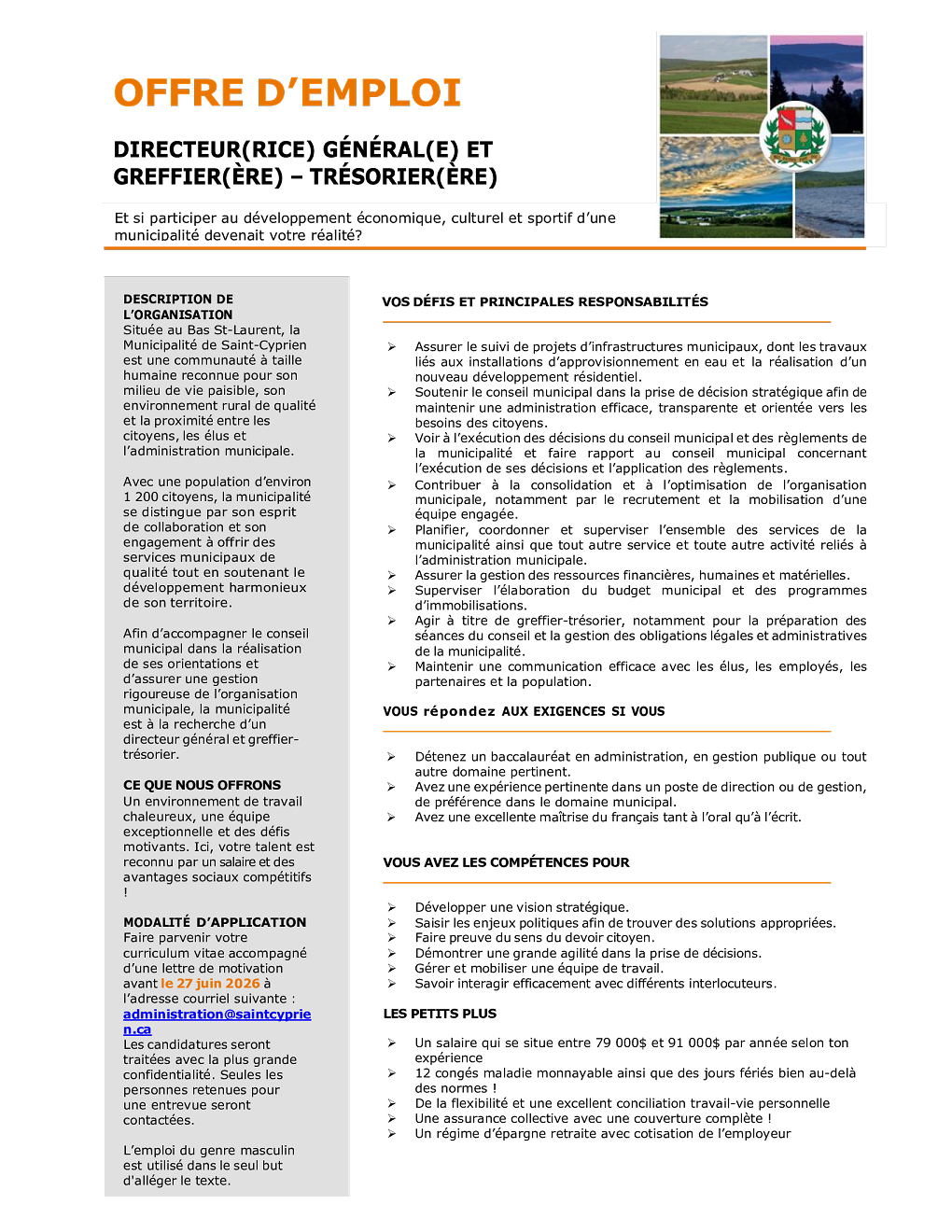 Offre d’emploi DG